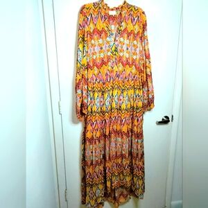 Maeve by Anthropologie (Plus Size) Multicolored Mixed Print Boho LS Maxi Dress